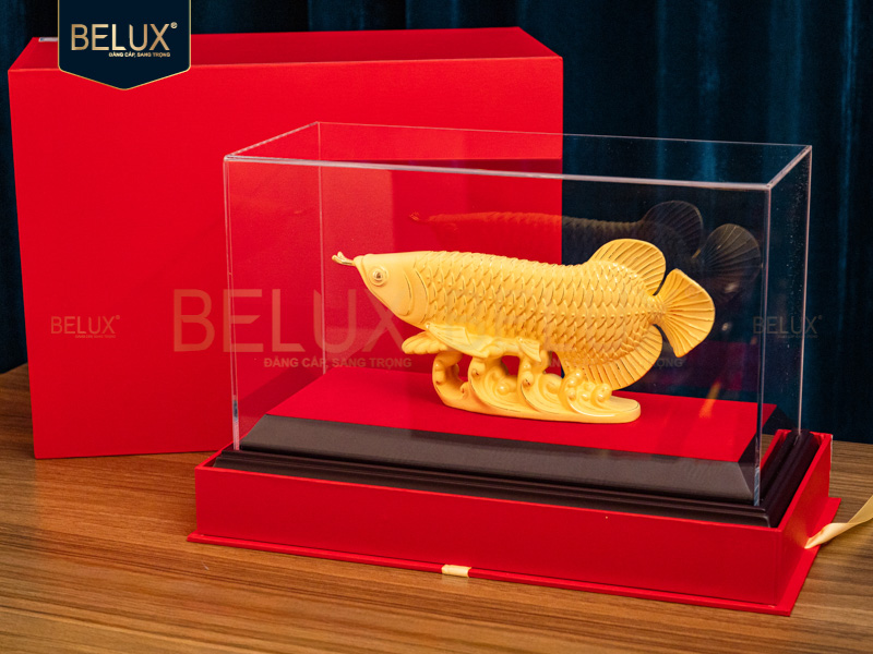 Tượng Cá Rồng dát vàng cát  23.5x5x10.5cm